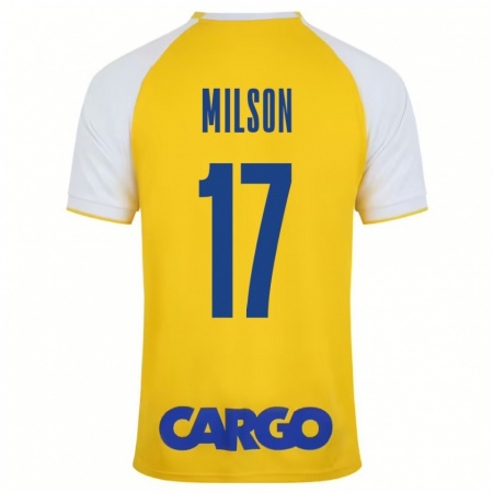 Kandiny Niño Camiseta Milson #17 Amarillo Blanco 1ª Equipación 2024/25 La Camisa Chile