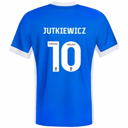 Kandiny Niño Camiseta Lukas Jutkiewicz #10 Azul Blanco 1ª Equipación 2024/25 La Camisa Chile