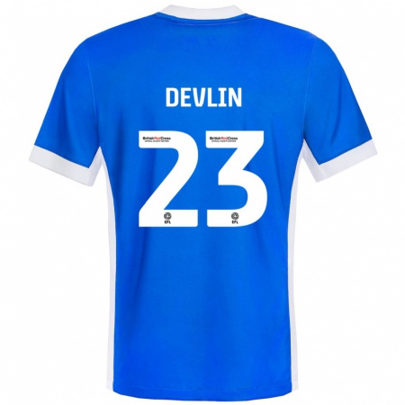 Kandiny Niño Camiseta Charlie Devlin #23 Azul Blanco 1ª Equipación 2024/25 La Camisa Chile