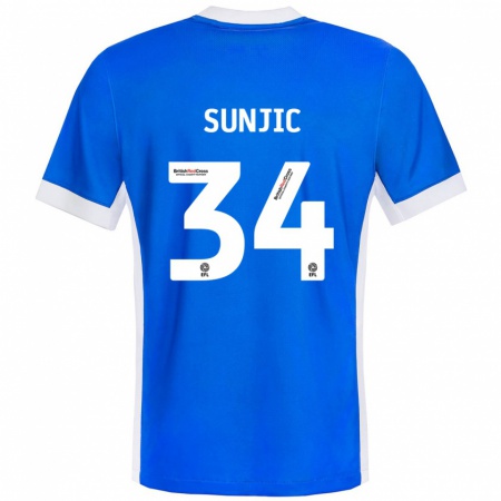 Kandiny Niño Camiseta Ivan Sunjic #34 Azul Blanco 1ª Equipación 2024/25 La Camisa Chile