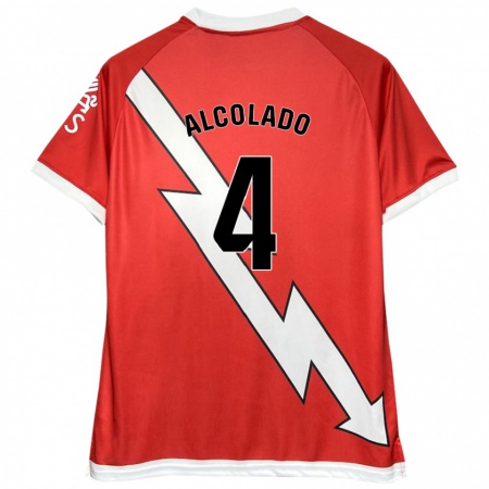 Kandiny Niño Camiseta Jaime Alcolado #4 Blanco Rojo 1ª Equipación 2024/25 La Camisa Chile