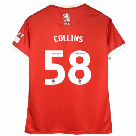 Kandiny Niño Camiseta Sam Collins #58 Rojo Blanco 1ª Equipación 2024/25 La Camisa Chile