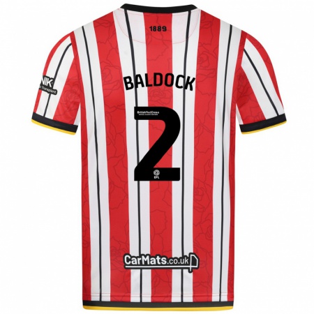 Kandiny Niño Camiseta George Baldock #2 Rojo Blanco Rayas 1ª Equipación 2024/25 La Camisa Chile