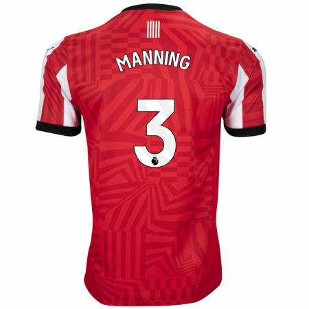 Kandiny Niño Camiseta Ryan Manning #3 Rojo Blanco 1ª Equipación 2024/25 La Camisa Chile