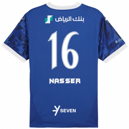 Kandiny Niño Camiseta Nasser Al-Dawsari #16 Azul Oscuro Blanco 1ª Equipación 2024/25 La Camisa Chile