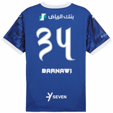 Kandiny Niño Camiseta Saleh Barnawi #34 Azul Oscuro Blanco 1ª Equipación 2024/25 La Camisa Chile