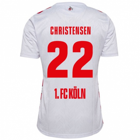 Kandiny Niño Camiseta Jacob Christensen #22 Blanco Rojo 1ª Equipación 2024/25 La Camisa Chile