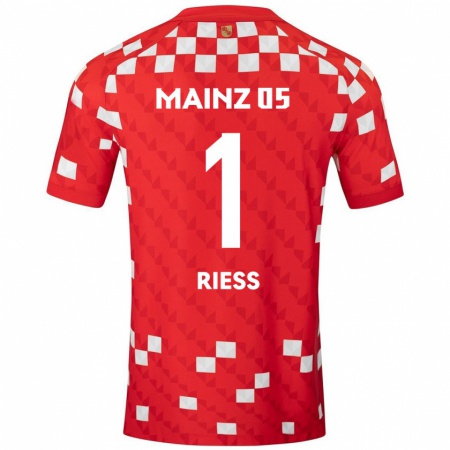 Kandiny Niño Camiseta Lasse Rieß #1 Blanco Rojo 1ª Equipación 2024/25 La Camisa Chile