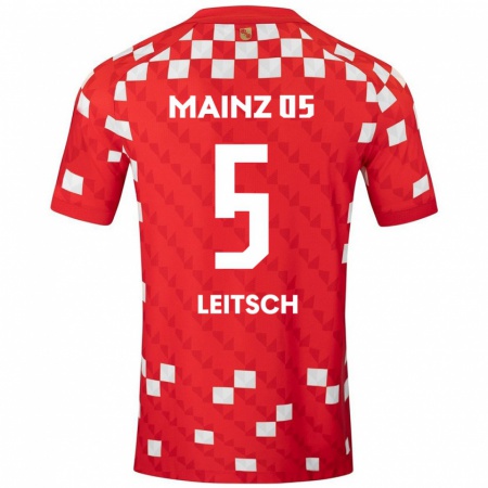 Kandiny Niño Camiseta Maxim Leitsch #5 Blanco Rojo 1ª Equipación 2024/25 La Camisa Chile