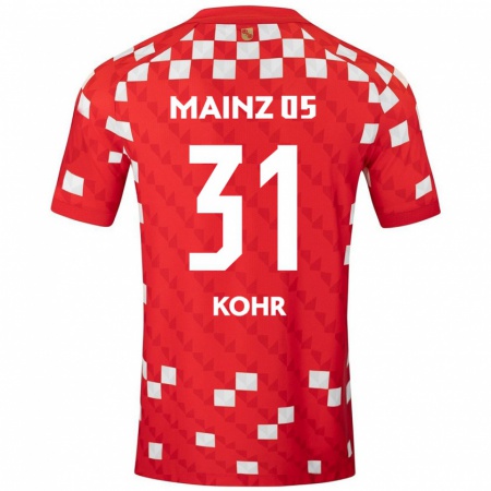 Kandiny Niño Camiseta Dominik Kohr #31 Blanco Rojo 1ª Equipación 2024/25 La Camisa Chile