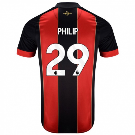 Kandiny Niño Camiseta Philip Billing #29 Rojo Negro 1ª Equipación 2024/25 La Camisa Chile