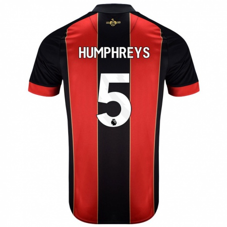 Kandiny Niño Camiseta Holly Humphreys #5 Rojo Negro 1ª Equipación 2024/25 La Camisa Chile