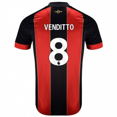 Kandiny Niño Camiseta Olivia Venditto #8 Rojo Negro 1ª Equipación 2024/25 La Camisa Chile