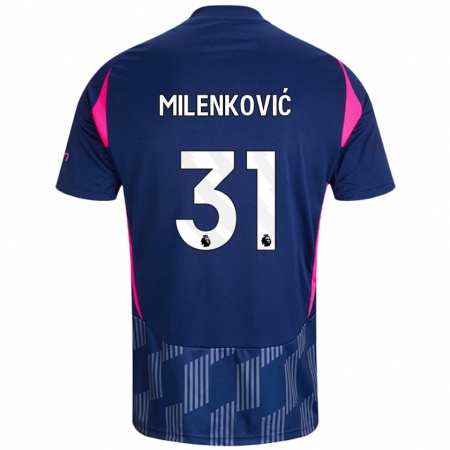 Kandiny Niño Camiseta Nikola Milenković #31 Azul Real Rosa 2ª Equipación 2024/25 La Camisa Chile