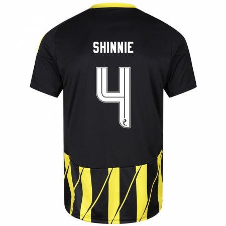 Kandiny Niño Camiseta Graeme Shinnie #4 Negro Amarillo 2ª Equipación 2024/25 La Camisa Chile