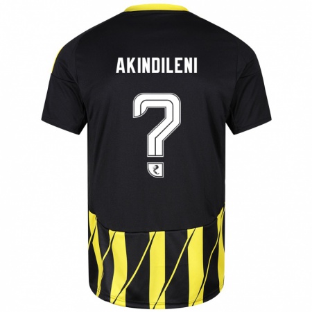 Kandiny Niño Camiseta Timothy Akindileni #0 Negro Amarillo 2ª Equipación 2024/25 La Camisa Chile