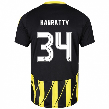 Kandiny Niño Camiseta Kevin Hanratty #34 Negro Amarillo 2ª Equipación 2024/25 La Camisa Chile