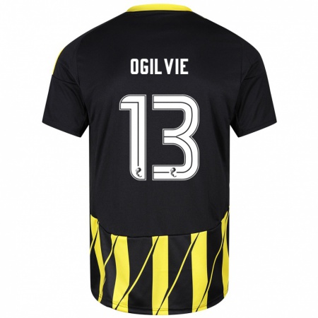 Kandiny Niño Camiseta Francesca Ogilvie #13 Negro Amarillo 2ª Equipación 2024/25 La Camisa Chile