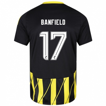 Kandiny Niño Camiseta Keeley Banfield #17 Negro Amarillo 2ª Equipación 2024/25 La Camisa Chile