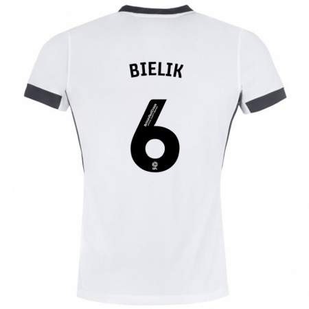 Kandiny Niño Camiseta Krystian Bielik #6 Blanco Negro 2ª Equipación 2024/25 La Camisa Chile