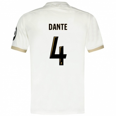 Kandiny Niño Camiseta Dante #4 Blanco Dorado 2ª Equipación 2024/25 La Camisa Chile