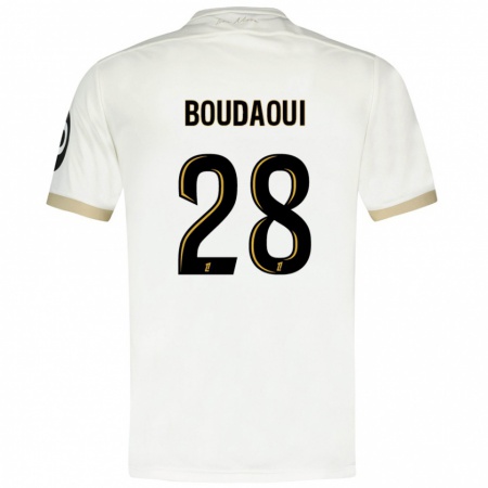 Kandiny Niño Camiseta Hicham Boudaoui #28 Blanco Dorado 2ª Equipación 2024/25 La Camisa Chile