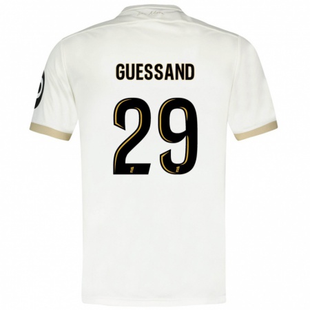 Kandiny Niño Camiseta Evann Guessand #29 Blanco Dorado 2ª Equipación 2024/25 La Camisa Chile