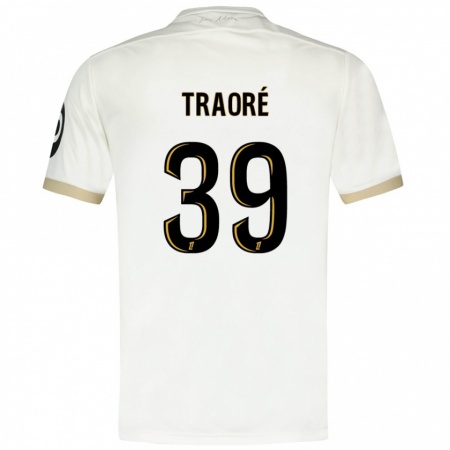 Kandiny Niño Camiseta Daouda Traoré #39 Blanco Dorado 2ª Equipación 2024/25 La Camisa Chile