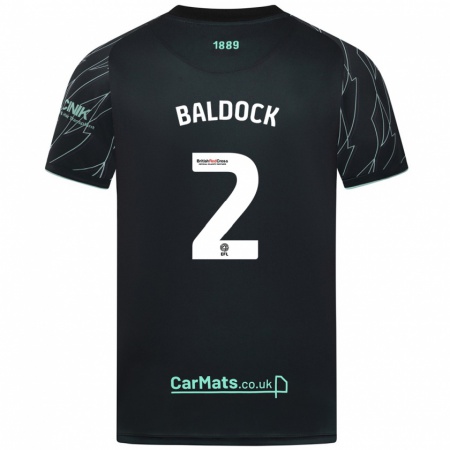 Kandiny Niño Camiseta George Baldock #2 Negro Verde 2ª Equipación 2024/25 La Camisa Chile