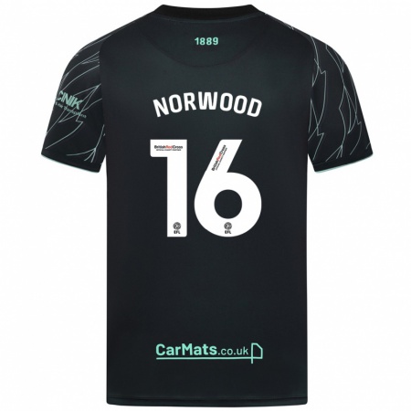 Kandiny Niño Camiseta Oliver Norwood #16 Negro Verde 2ª Equipación 2024/25 La Camisa Chile