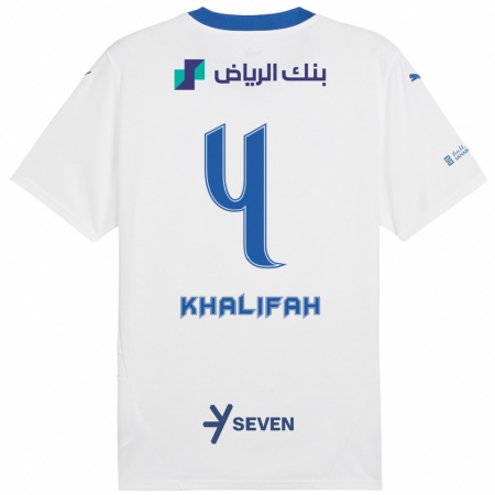 Kandiny Niño Camiseta Khalifah Al-Dawsari #4 Blanco Azul 2ª Equipación 2024/25 La Camisa Chile