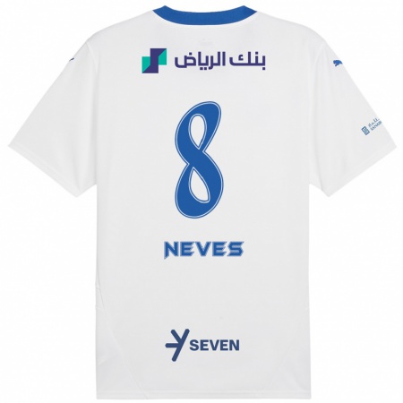 Kandiny Niño Camiseta Rúben Neves #8 Blanco Azul 2ª Equipación 2024/25 La Camisa Chile