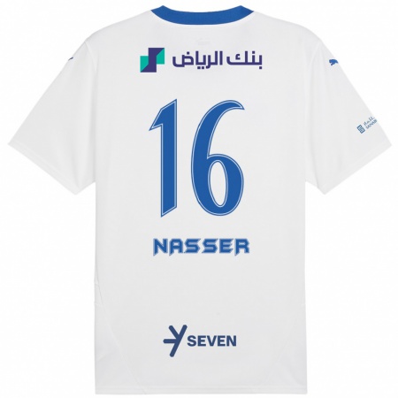 Kandiny Niño Camiseta Nasser Al-Dawsari #16 Blanco Azul 2ª Equipación 2024/25 La Camisa Chile