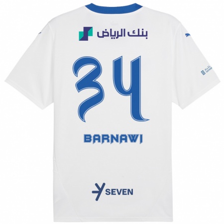 Kandiny Niño Camiseta Saleh Barnawi #34 Blanco Azul 2ª Equipación 2024/25 La Camisa Chile