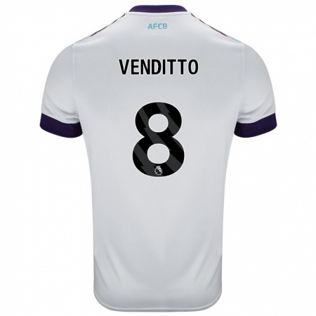 Kandiny Niño Camiseta Olivia Venditto #8 Blanco Verde Púrpura 2ª Equipación 2024/25 La Camisa Chile