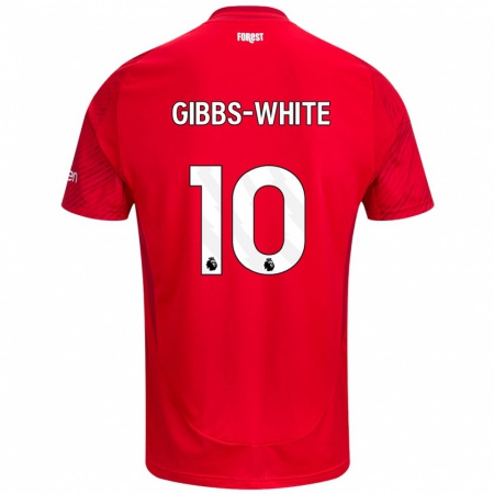 Kandiny Hombre Camiseta Morgan Gibbs-White #10 Rojo Blanco 1ª Equipación 2024/25 La Camisa Chile