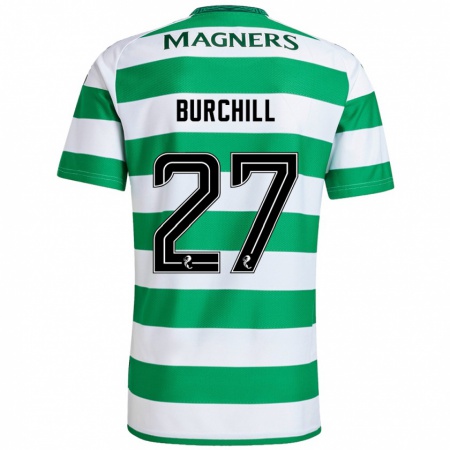 Kandiny Hombre Camiseta Tiree Burchill #27 Verde Blanco 1ª Equipación 2024/25 La Camisa Chile