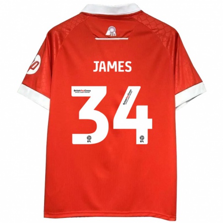 Kandiny Hombre Camiseta Aaron James #34 Rojo Blanco 1ª Equipación 2024/25 La Camisa Chile