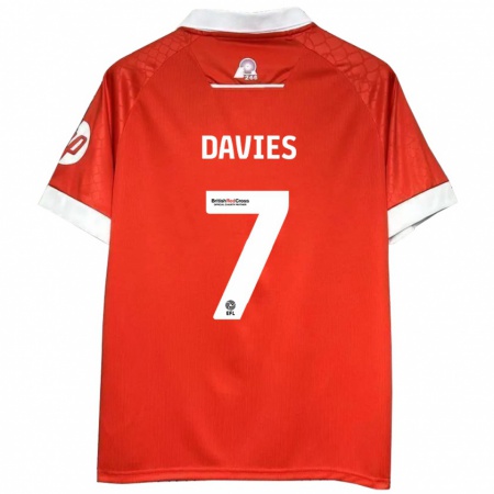 Kandiny Hombre Camiseta Jordan Davies #7 Rojo Blanco 1ª Equipación 2024/25 La Camisa Chile