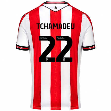 Kandiny Hombre Camiseta Junior Tchamadeu #22 Rojo Blanco 1ª Equipación 2024/25 La Camisa Chile