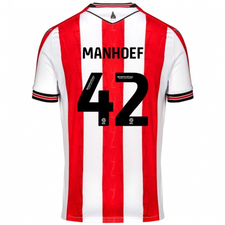 Kandiny Hombre Camiseta Million Manhoef #42 Rojo Blanco 1ª Equipación 2024/25 La Camisa Chile