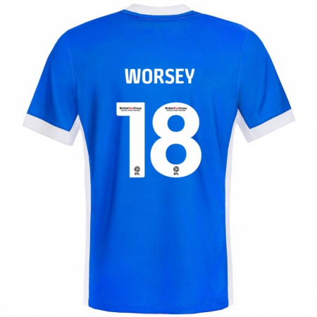 Kandiny Hombre Camiseta Louanne Worsey #18 Azul Blanco 1ª Equipación 2024/25 La Camisa Chile