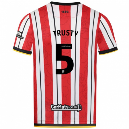 Kandiny Hombre Camiseta Auston Trusty #5 Rojo Blanco Rayas 1ª Equipación 2024/25 La Camisa Chile