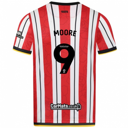 Kandiny Hombre Camiseta Kieffer Moore #9 Rojo Blanco Rayas 1ª Equipación 2024/25 La Camisa Chile