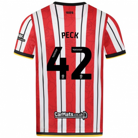 Kandiny Hombre Camiseta Sydie Peck #42 Rojo Blanco Rayas 1ª Equipación 2024/25 La Camisa Chile