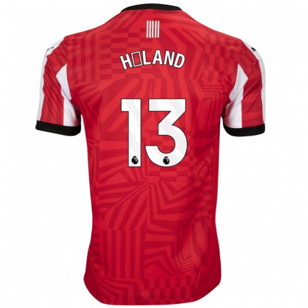 Kandiny Hombre Camiseta Benedicte Håland #13 Rojo Blanco 1ª Equipación 2024/25 La Camisa Chile