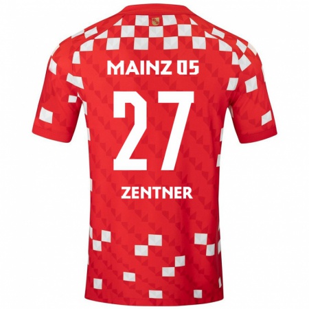 Kandiny Hombre Camiseta Robin Zentner #27 Blanco Rojo 1ª Equipación 2024/25 La Camisa Chile