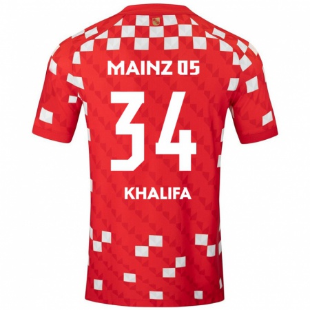 Kandiny Hombre Camiseta Sarah Khalifa #34 Blanco Rojo 1ª Equipación 2024/25 La Camisa Chile