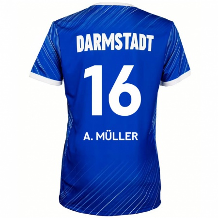 Kandiny Hombre Camiseta Andreas Müller #16 Azul Blanco 1ª Equipación 2024/25 La Camisa Chile