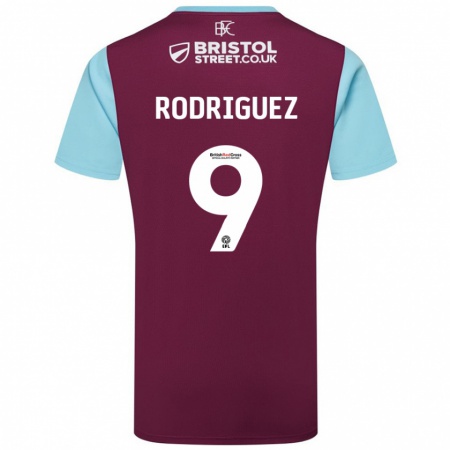 Kandiny Hombre Camiseta Jay Rodríguez #9 Borgoña Azul Cielo 1ª Equipación 2024/25 La Camisa Chile